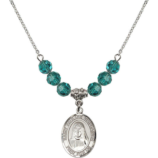 Sterling Silver Saint Pauline Visintainer Birthstone Necklace with Zircon Beads - 8391