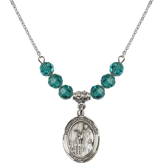 Sterling Silver Saint Jacob of Nisibis Birthstone Necklace with Zircon Beads - 8392