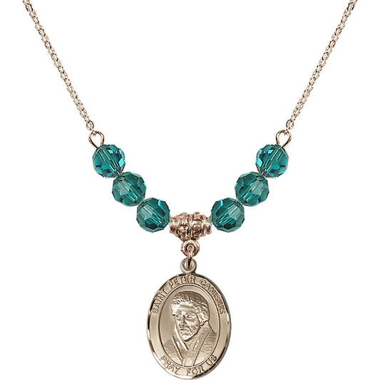 14kt Gold Filled Saint Peter Canisius Birthstone Necklace with Zircon Beads - 8393