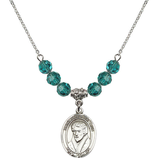 Sterling Silver Saint Peter Canisius Birthstone Necklace with Zircon Beads - 8393