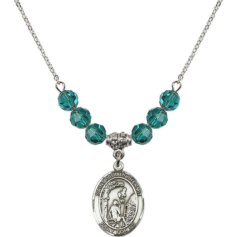 Sterling Silver Saint Paul the Hermit Birthstone Necklace with Zircon Beads - 8394