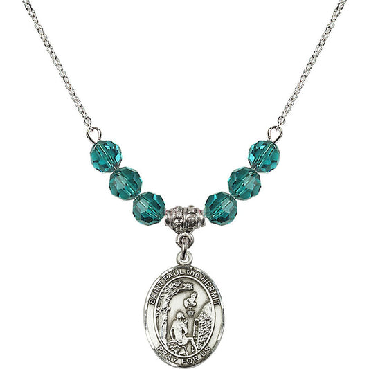 Sterling Silver Saint Paul the Hermit Birthstone Necklace with Zircon Beads - 8394