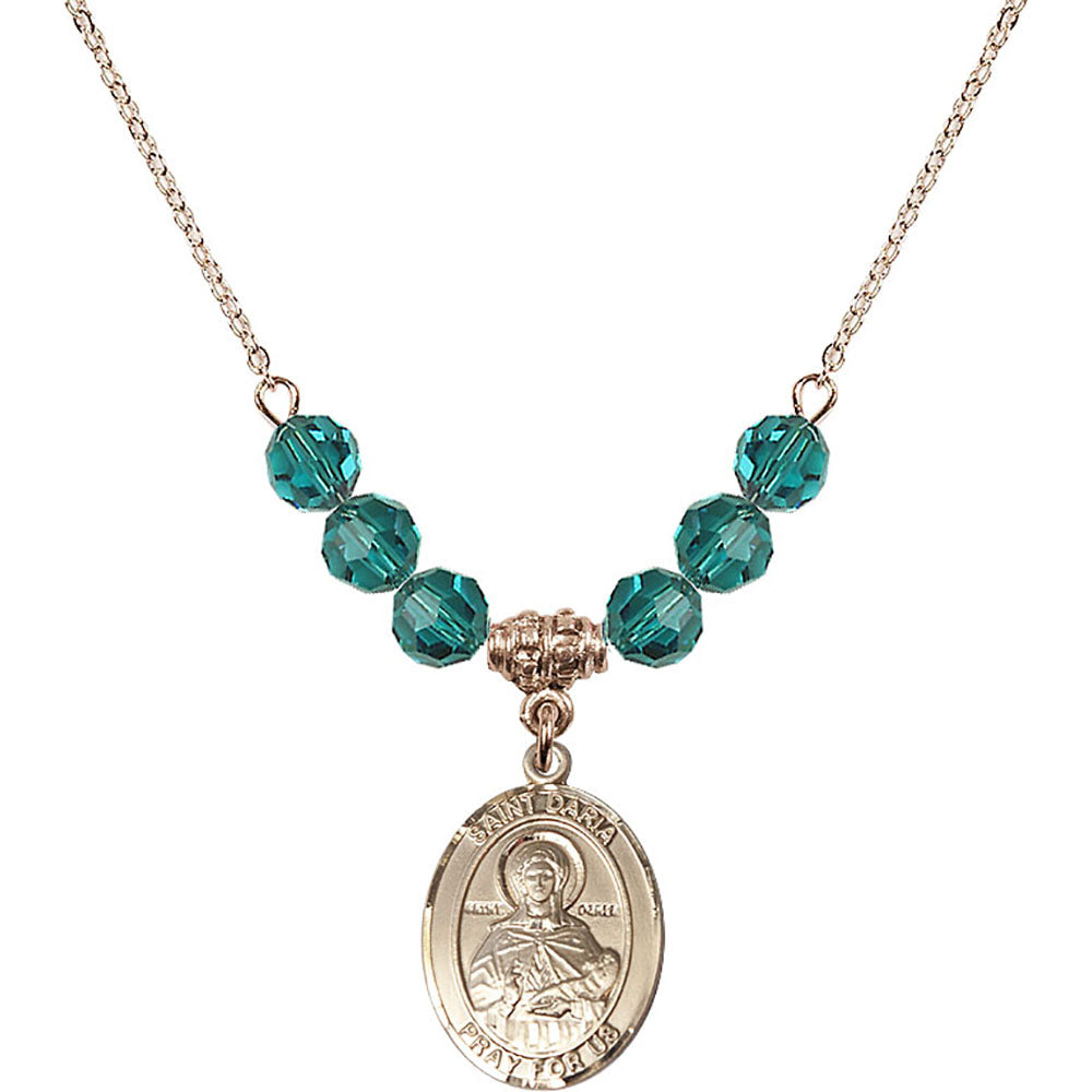 14kt Gold Filled Saint Daria Birthstone Necklace with Zircon Beads - 8396