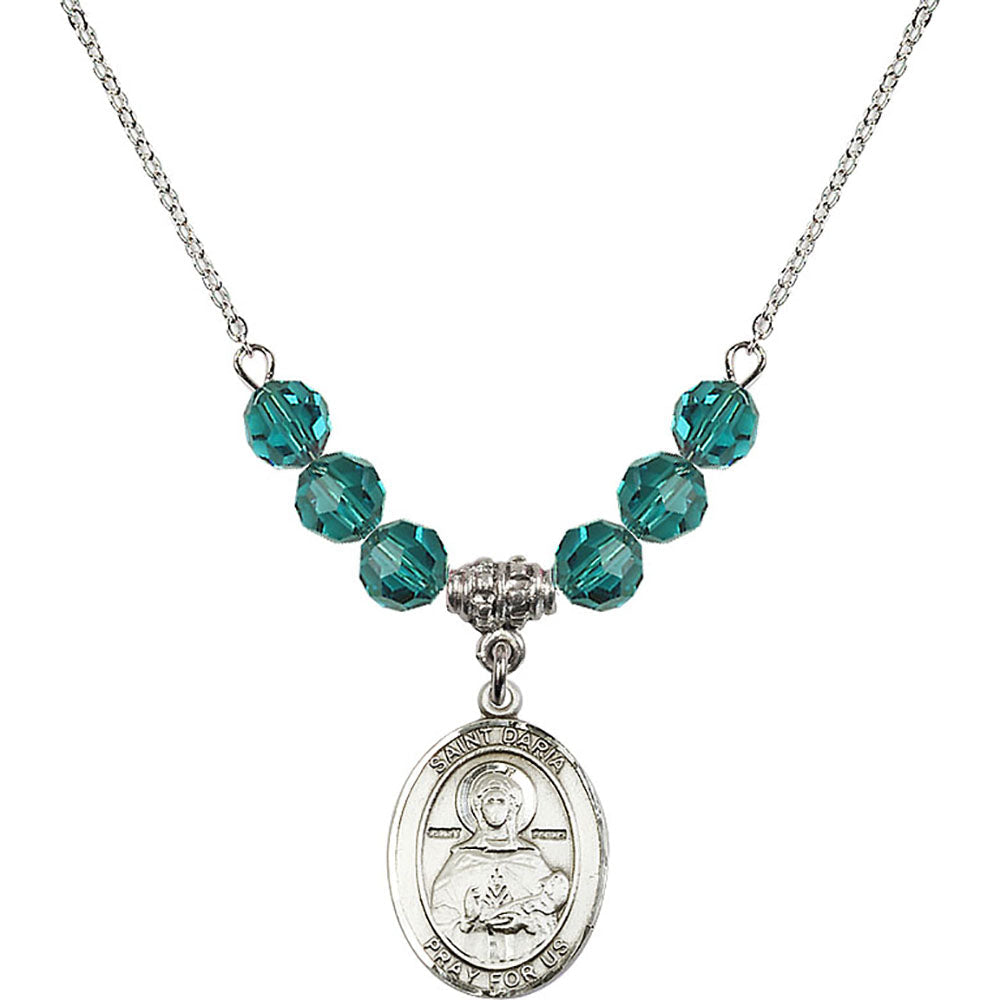 Sterling Silver Saint Daria Birthstone Necklace with Zircon Beads - 8396