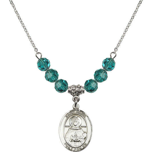 Sterling Silver Saint Daria Birthstone Necklace with Zircon Beads - 8396