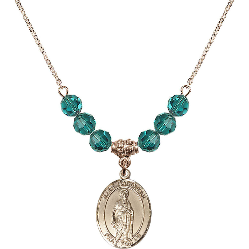 14kt Gold Filled Saint Nathanael Birthstone Necklace with Zircon Beads - 8398