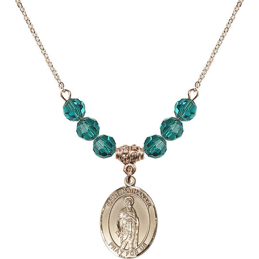 14kt Gold Filled Saint Nathanael Birthstone Necklace with Zircon Beads - 8398