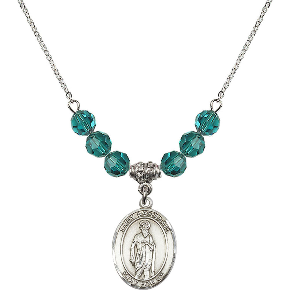 Sterling Silver Saint Nathanael Birthstone Necklace with Zircon Beads - 8398
