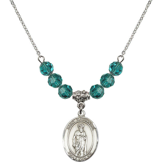 Sterling Silver Saint Nathanael Birthstone Necklace with Zircon Beads - 8398