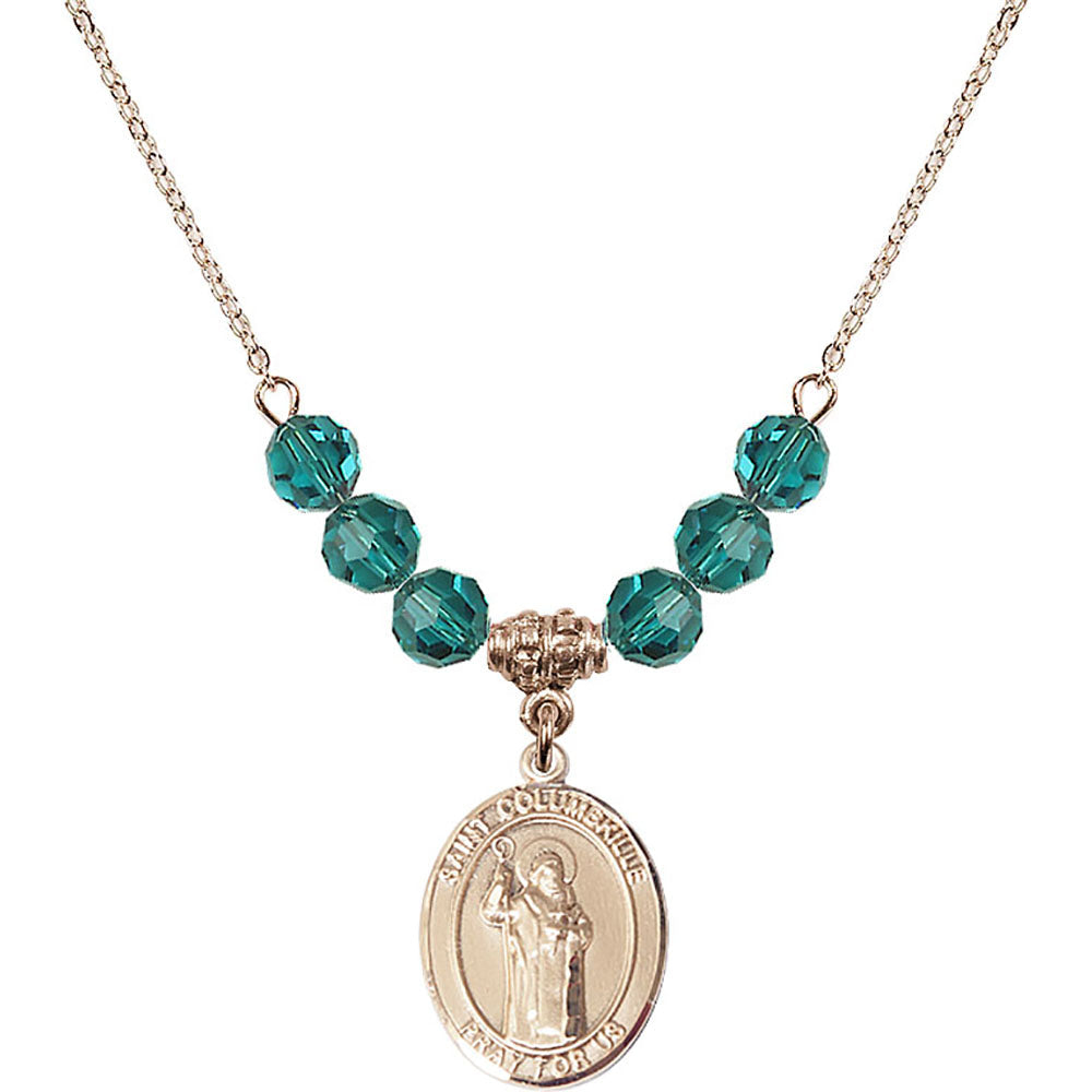 14kt Gold Filled Saint Columbkille Birthstone Necklace with Zircon Beads - 8399