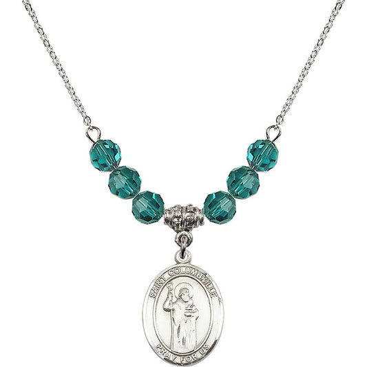 Sterling Silver Saint Columbkille Birthstone Necklace with Zircon Beads - 8399
