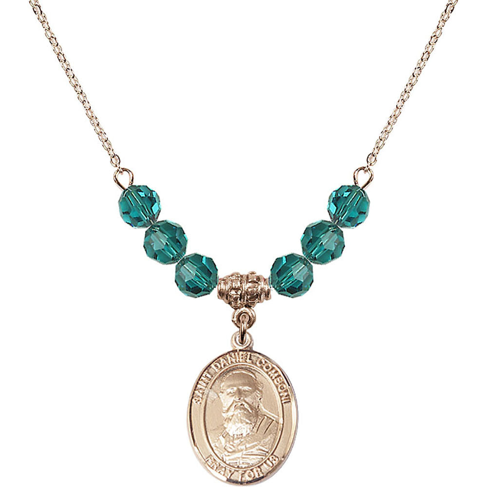 14kt Gold Filled Saint Daniel Comboni Birthstone Necklace with Zircon Beads - 8400