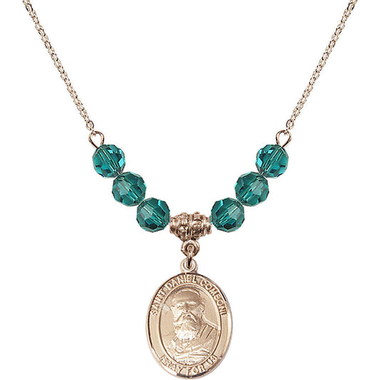 14kt Gold Filled Saint Daniel Comboni Birthstone Necklace with Zircon Beads - 8400