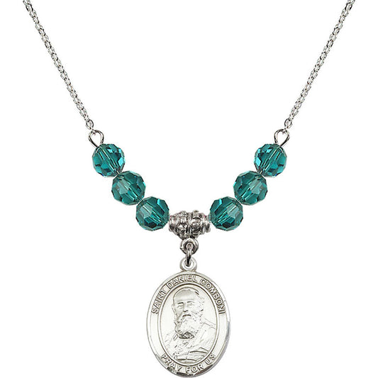 Sterling Silver Saint Daniel Comboni Birthstone Necklace with Zircon Beads - 8400