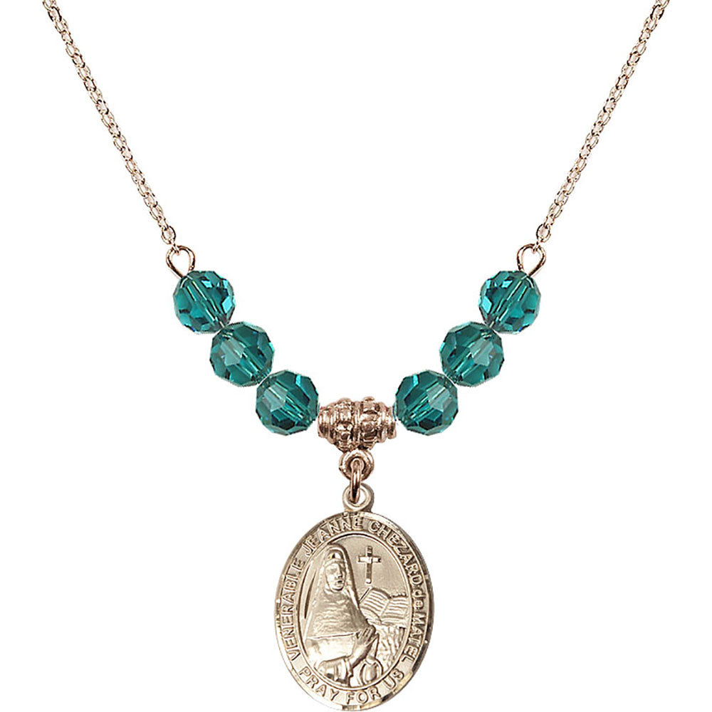 14kt Gold Filled Saint Jeanne Chezard de Matel Birthstone Necklace with Zircon Beads - 8401