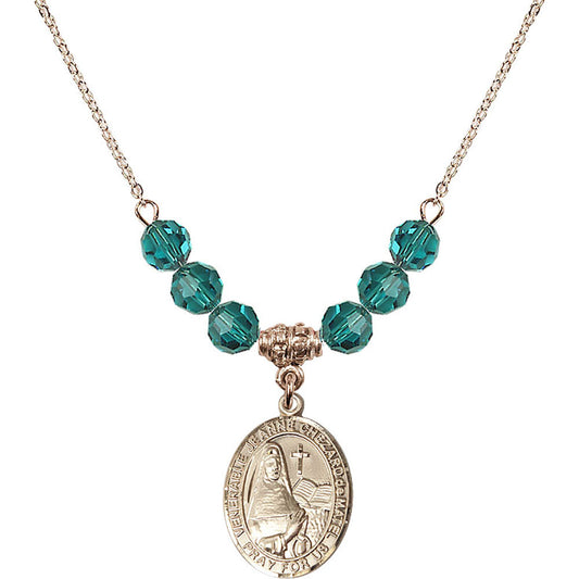 14kt Gold Filled Saint Jeanne Chezard de Matel Birthstone Necklace with Zircon Beads - 8401