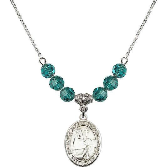 Sterling Silver Saint Jeanne Chezard de Matel Birthstone Necklace with Zircon Beads - 8401