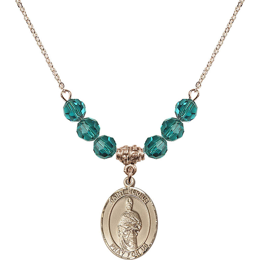 14kt Gold Filled Saint Eligius Birthstone Necklace with Zircon Beads - 8402