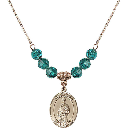 14kt Gold Filled Saint Eligius Birthstone Necklace with Zircon Beads - 8402