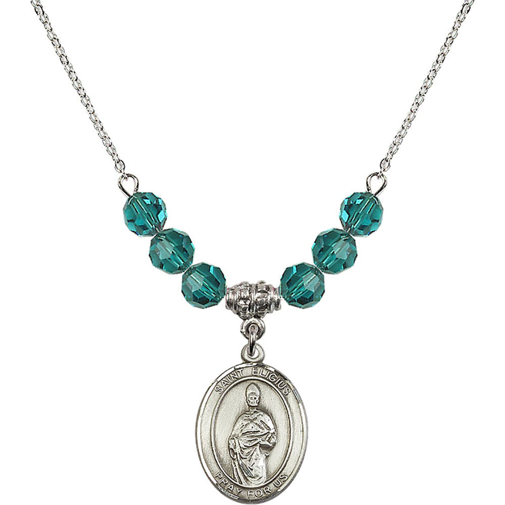 Sterling Silver Saint Eligius Birthstone Necklace with Zircon Beads - 8402