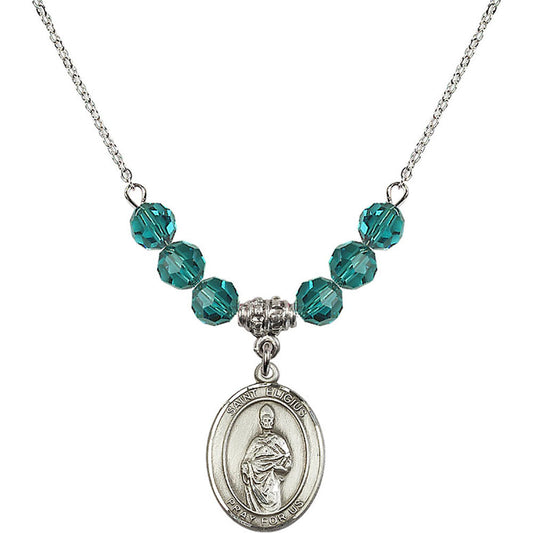 Sterling Silver Saint Eligius Birthstone Necklace with Zircon Beads - 8402