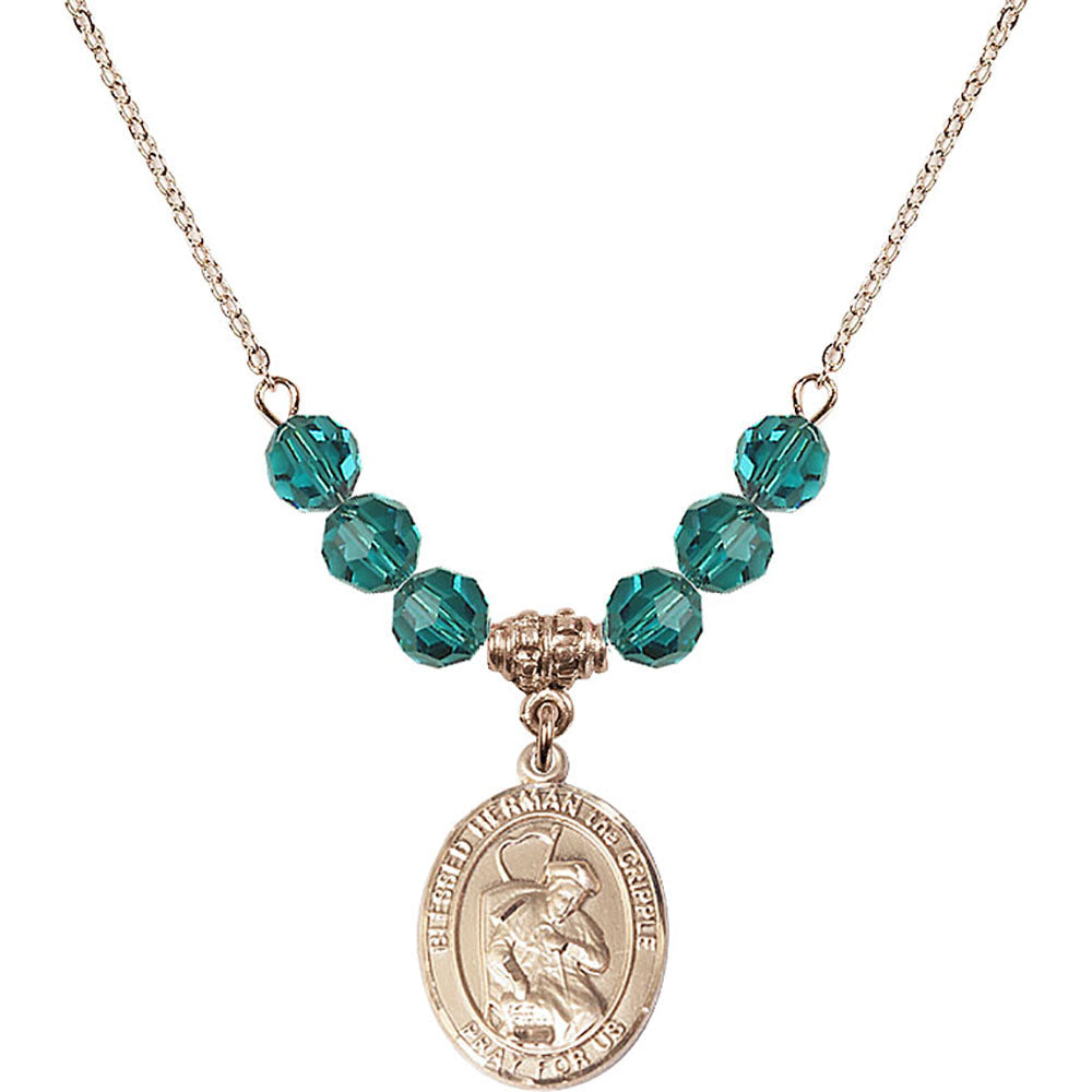 14kt Gold Filled Blessed Herman the Cripple Birthstone Necklace with Zircon Beads - 8403
