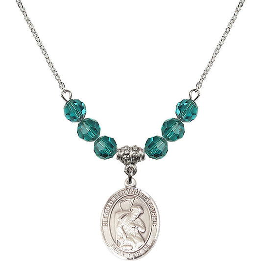 Sterling Silver Blessed Herman the Cripple Birthstone Necklace with Zircon Beads - 8403