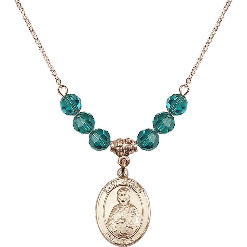 14kt Gold Filled Saint Gerald Birthstone Necklace with Zircon Beads - 8404