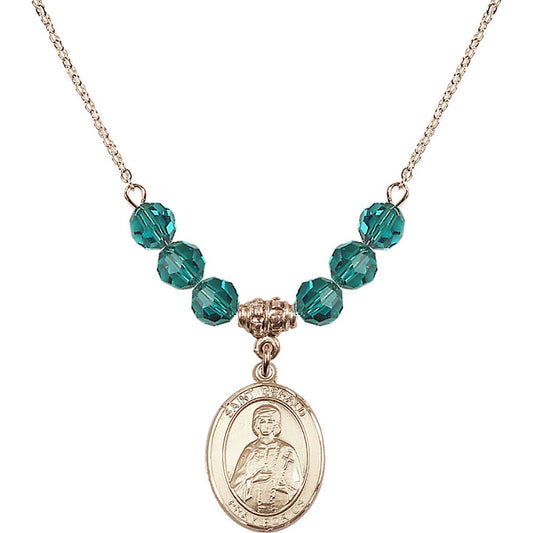 14kt Gold Filled Saint Gerald Birthstone Necklace with Zircon Beads - 8404