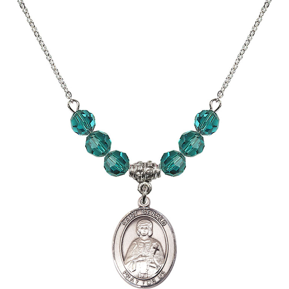 Sterling Silver Saint Gerald Birthstone Necklace with Zircon Beads - 8404