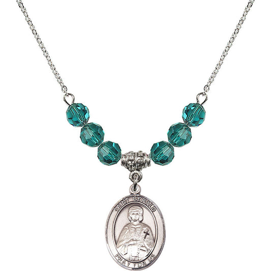 Sterling Silver Saint Gerald Birthstone Necklace with Zircon Beads - 8404