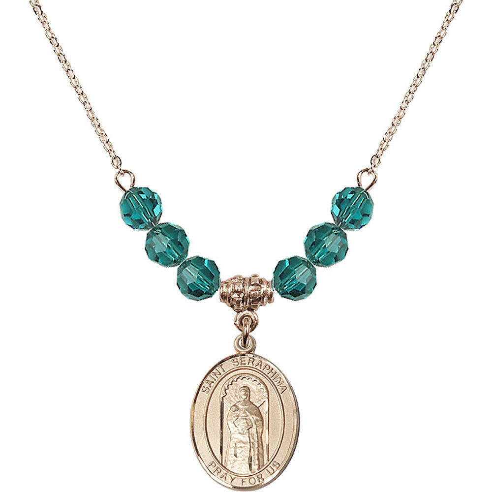 14kt Gold Filled Saint Seraphina Birthstone Necklace with Zircon Beads - 8405