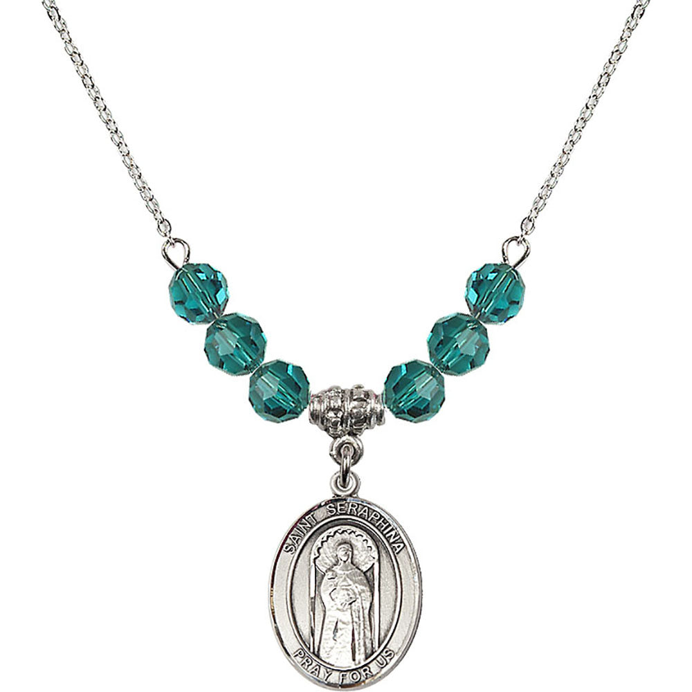 Sterling Silver Saint Seraphina Birthstone Necklace with Zircon Beads - 8405