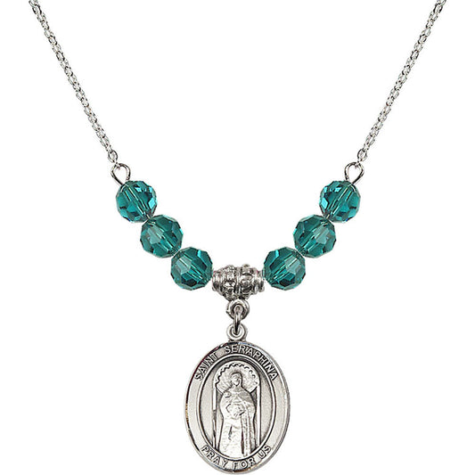 Sterling Silver Saint Seraphina Birthstone Necklace with Zircon Beads - 8405