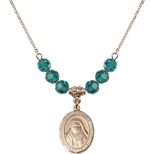 14kt Gold Filled Saint Alphonsa of India Birthstone Necklace with Zircon Beads - 8406