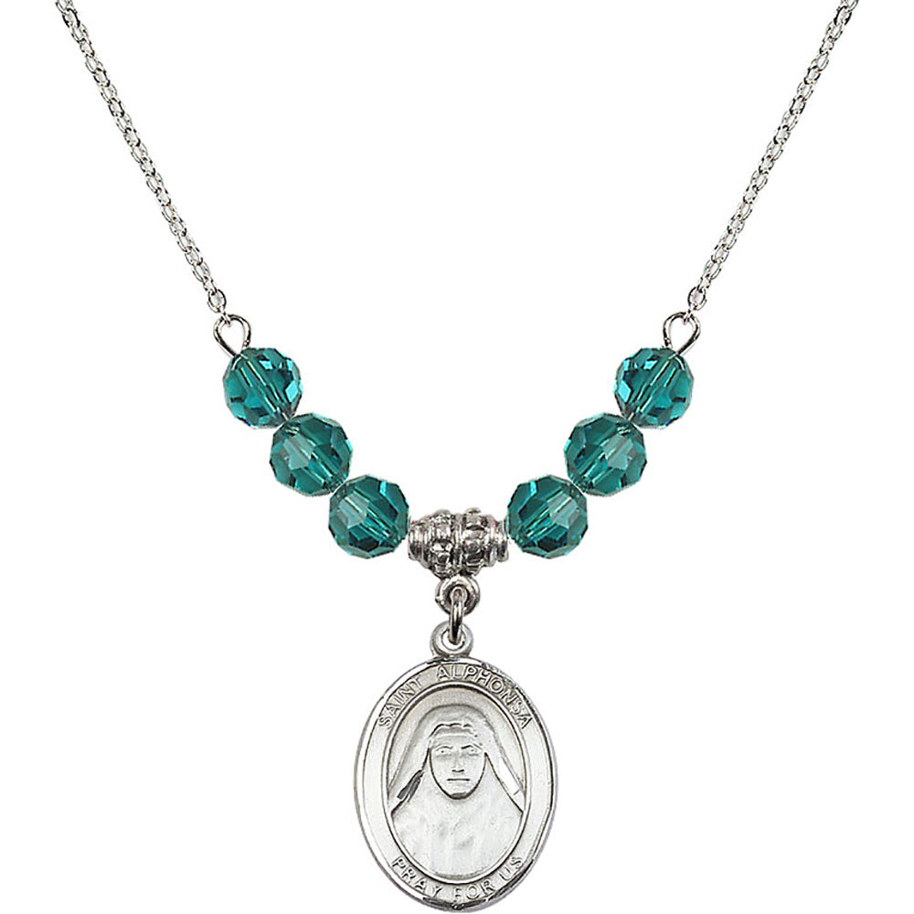 Sterling Silver Saint Alphonsa of India Birthstone Necklace with Zircon Beads - 8406