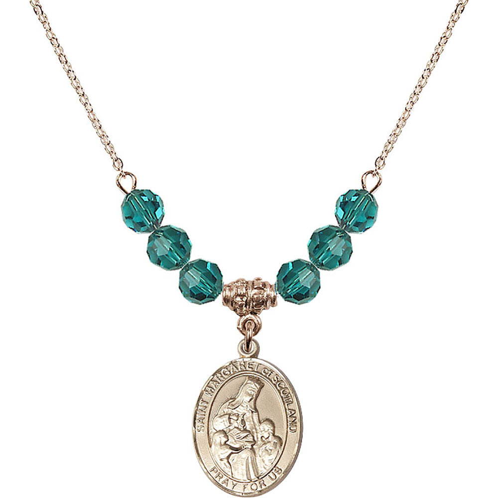 14kt Gold Filled Saint Margaret of Scotland Birthstone Necklace with Zircon Beads - 8407