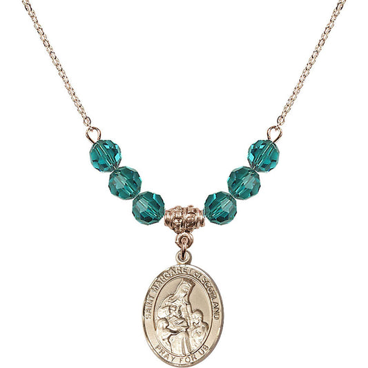 14kt Gold Filled Saint Margaret of Scotland Birthstone Necklace with Zircon Beads - 8407