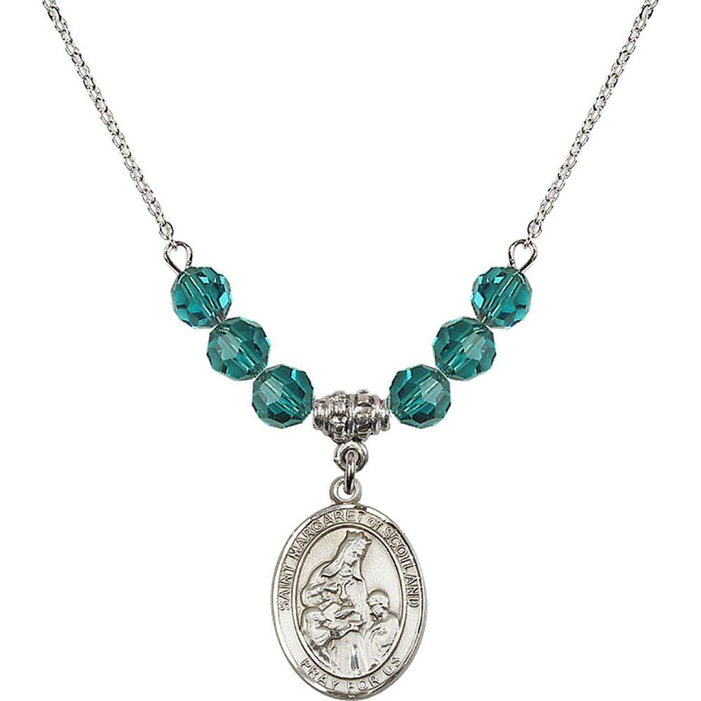 Sterling Silver Saint Margaret of Scotland Birthstone Necklace with Zircon Beads - 8407