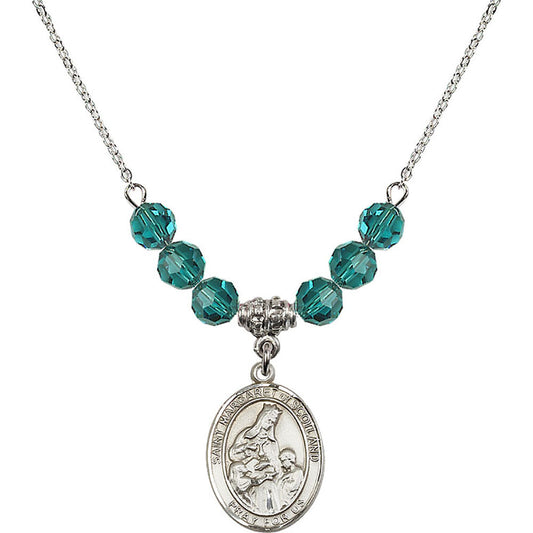Sterling Silver Saint Margaret of Scotland Birthstone Necklace with Zircon Beads - 8407