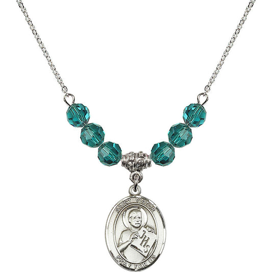 Sterling Silver Saint Viator of Bergamo Birthstone Necklace with Zircon Beads - 8408