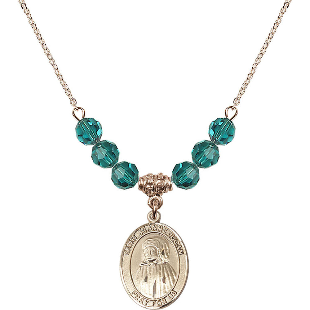 14kt Gold Filled Saint Jeanne Jugan Birthstone Necklace with Zircon Beads - 8409