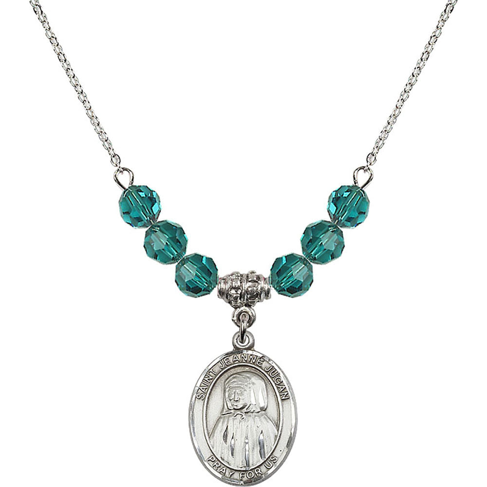 Sterling Silver Saint Jeanne Jugan Birthstone Necklace with Zircon Beads - 8409