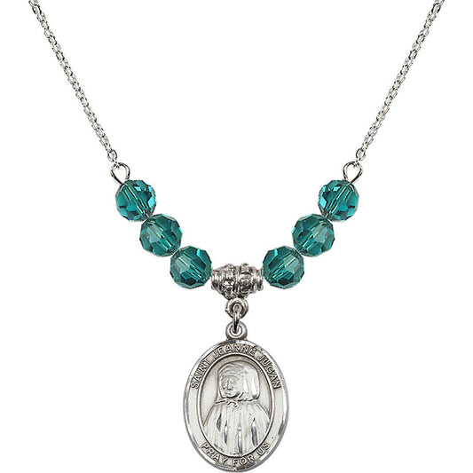 Sterling Silver Saint Jeanne Jugan Birthstone Necklace with Zircon Beads - 8409