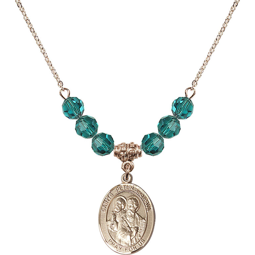 14kt Gold Filled Saints Peter & Paul Birthstone Necklace with Zircon Beads - 8410