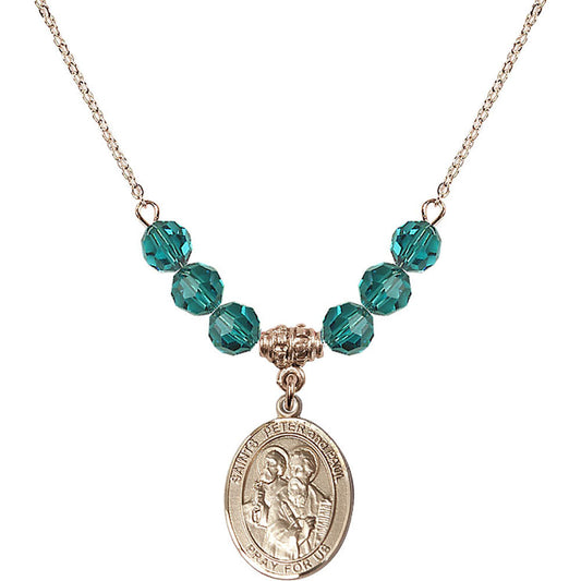 14kt Gold Filled Saints Peter & Paul Birthstone Necklace with Zircon Beads - 8410