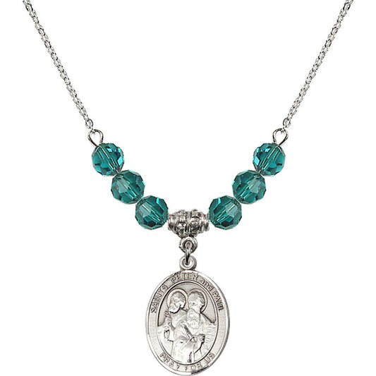 Sterling Silver Saints Peter & Paul Birthstone Necklace with Zircon Beads - 8410