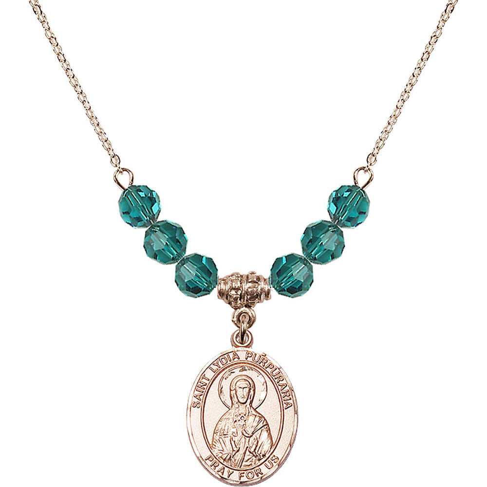 14kt Gold Filled Saint Lydia Purpuraria Birthstone Necklace with Zircon Beads - 8411