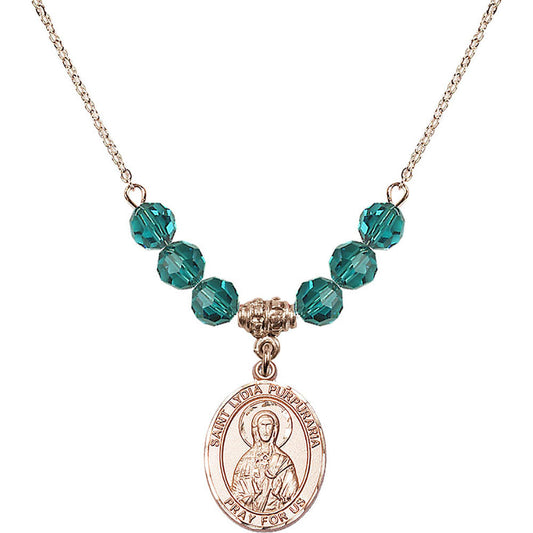 14kt Gold Filled Saint Lydia Purpuraria Birthstone Necklace with Zircon Beads - 8411