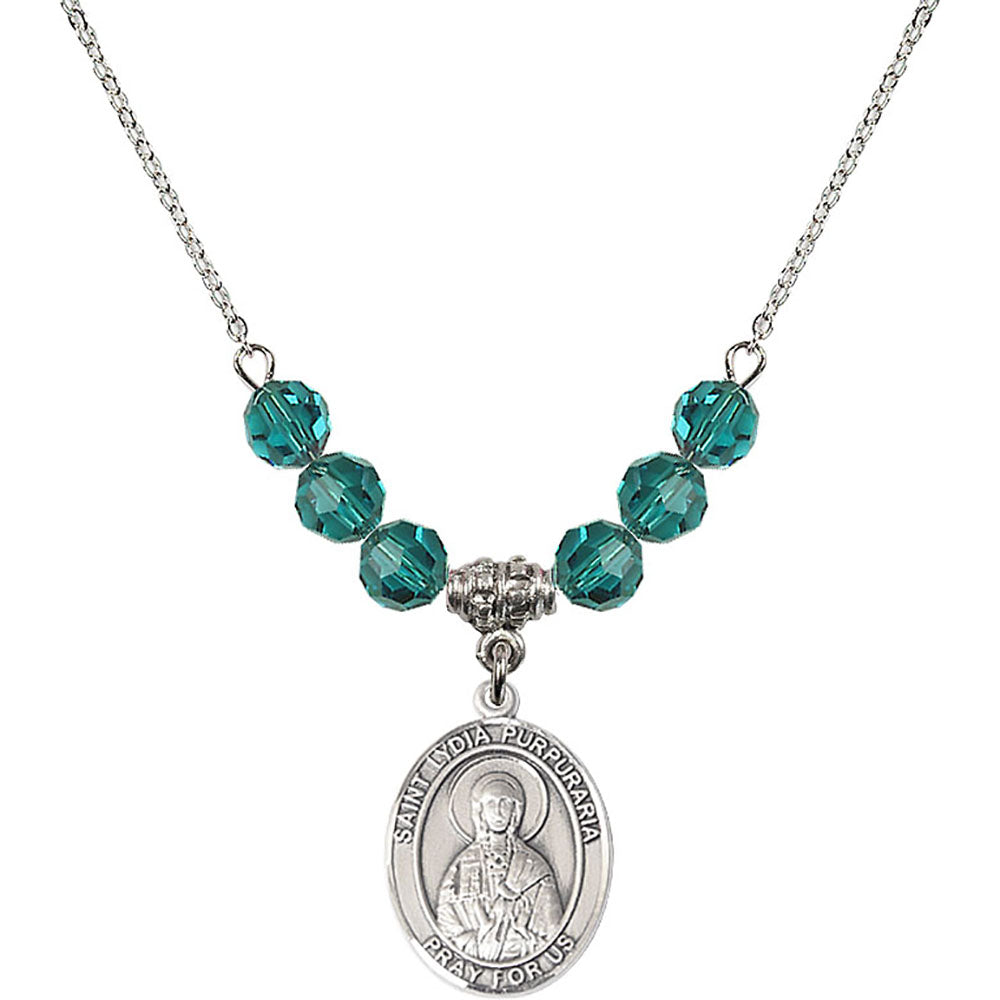 Sterling Silver Saint Lydia Purpuraria Birthstone Necklace with Zircon Beads - 8411